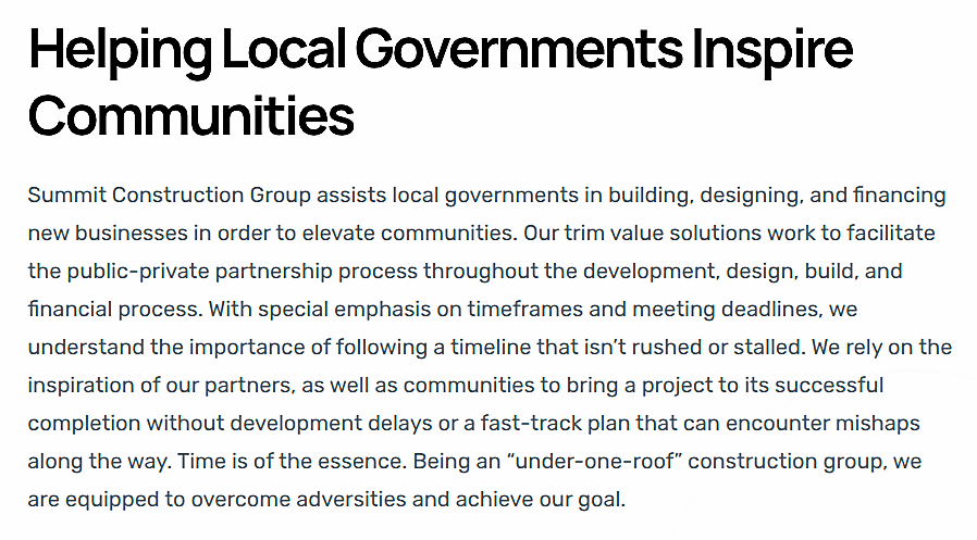 Written Content to describe what Summit Construction Group does for businesses.